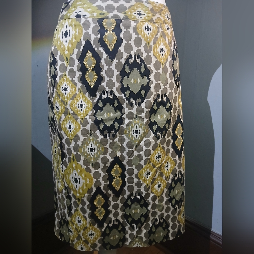 Van Heusen Yellow & Black Geometric Pencil Skirt